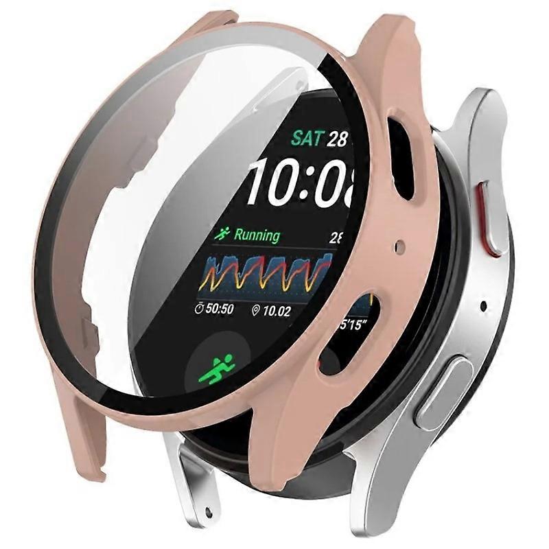 For Samsung Galaxy Watch7 44mm Watch Case WANLONFENG PC Frame Cover with Tempered Glass Screen Protector Pink