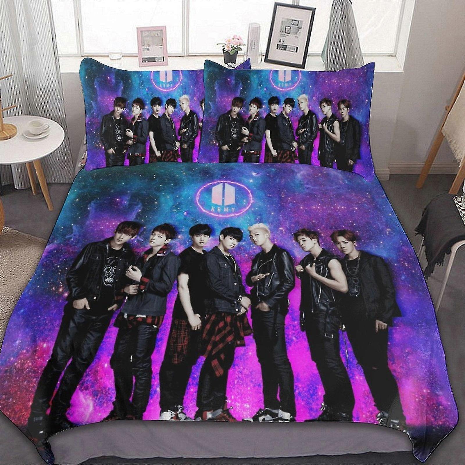 Conjuntos de cama de microfibra leve inspirados em Kpop com impressão 3D, 1 capa de edredom e 2 fronhas para crianças