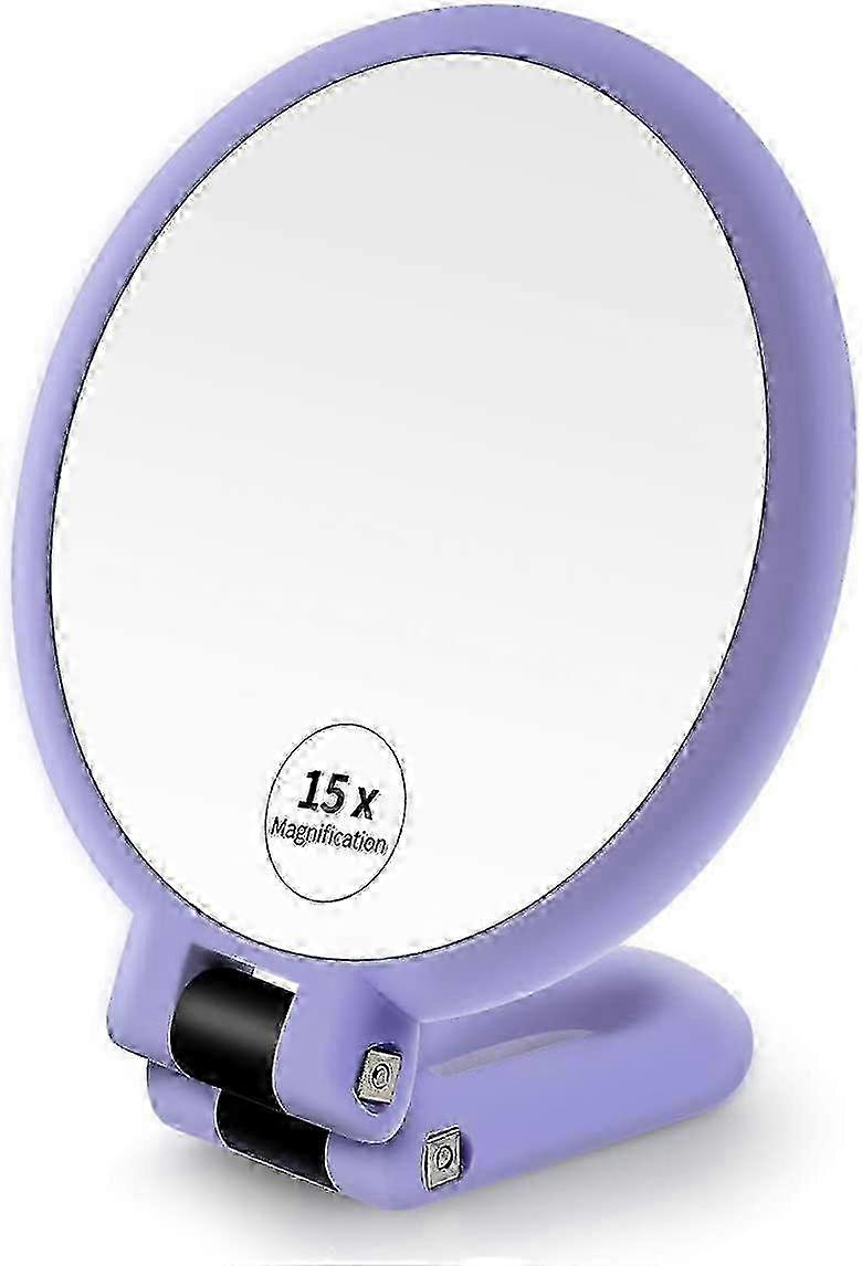 15X Magnifying Handheld Folding Mirror for Women - Double-Sided Adjustable Handle in Purple - Perfect for Makeup & Grooming