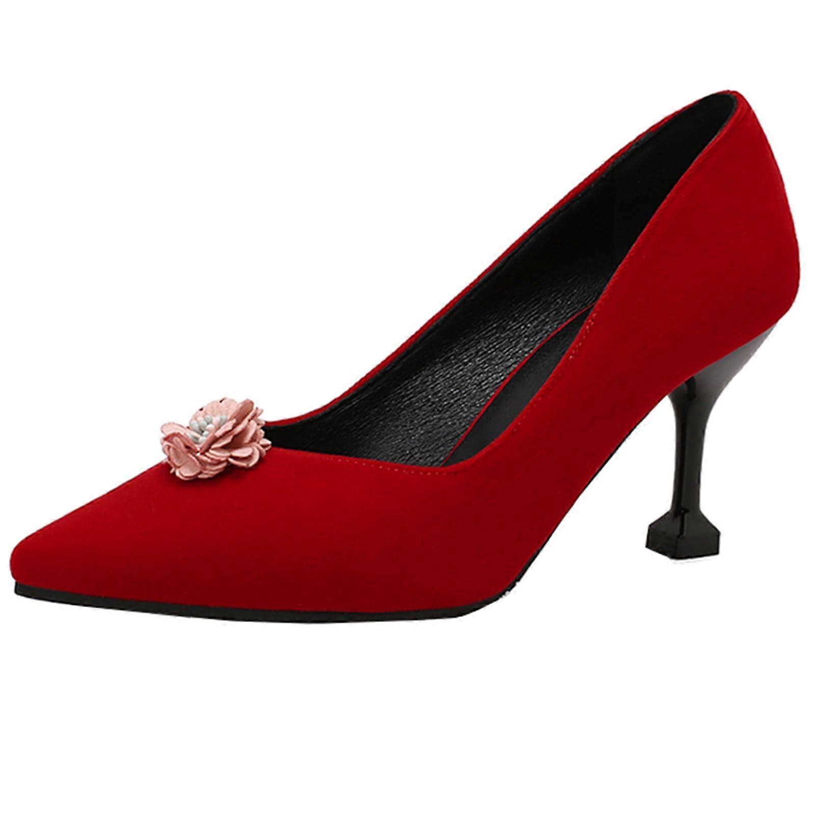 Women's Stilettos Red Floral Decoration 7.5 cm Heel Various Fabrics Size 47 EU Elegant High Heels