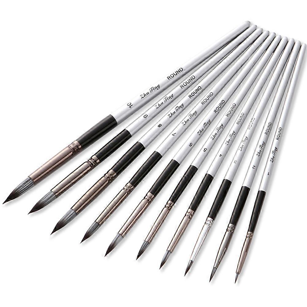 10PCS Professional Nylon and Aluminum Brushes for Painting with Firm Flexible Tips in Various Sizes