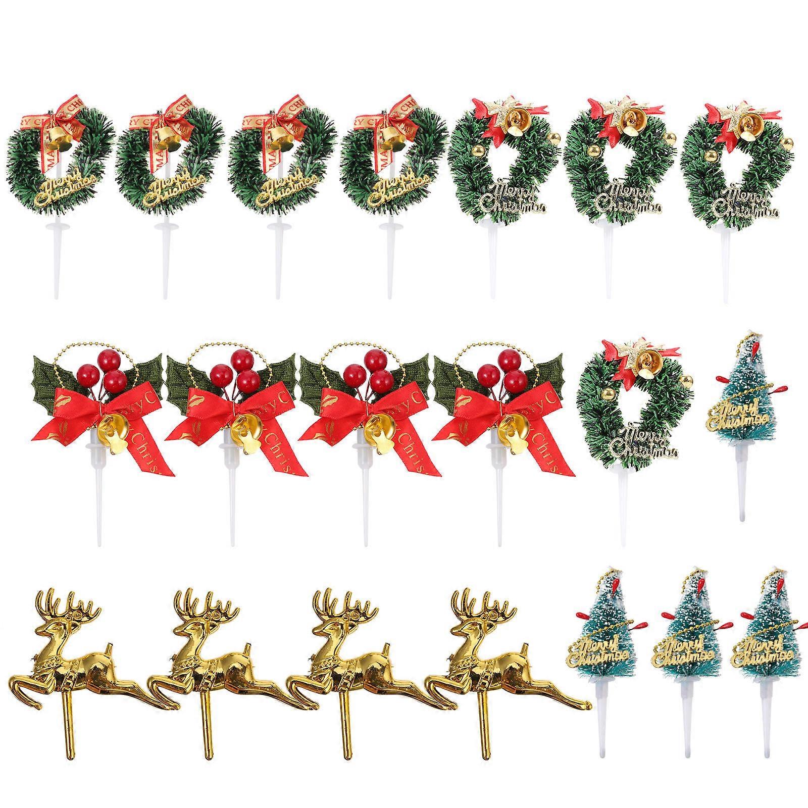 Christmas Party Cake Topper Set Plastic Cake Insert Cards Holiday Cake Inserts 4.7×2.6×0.8in 20Pcs