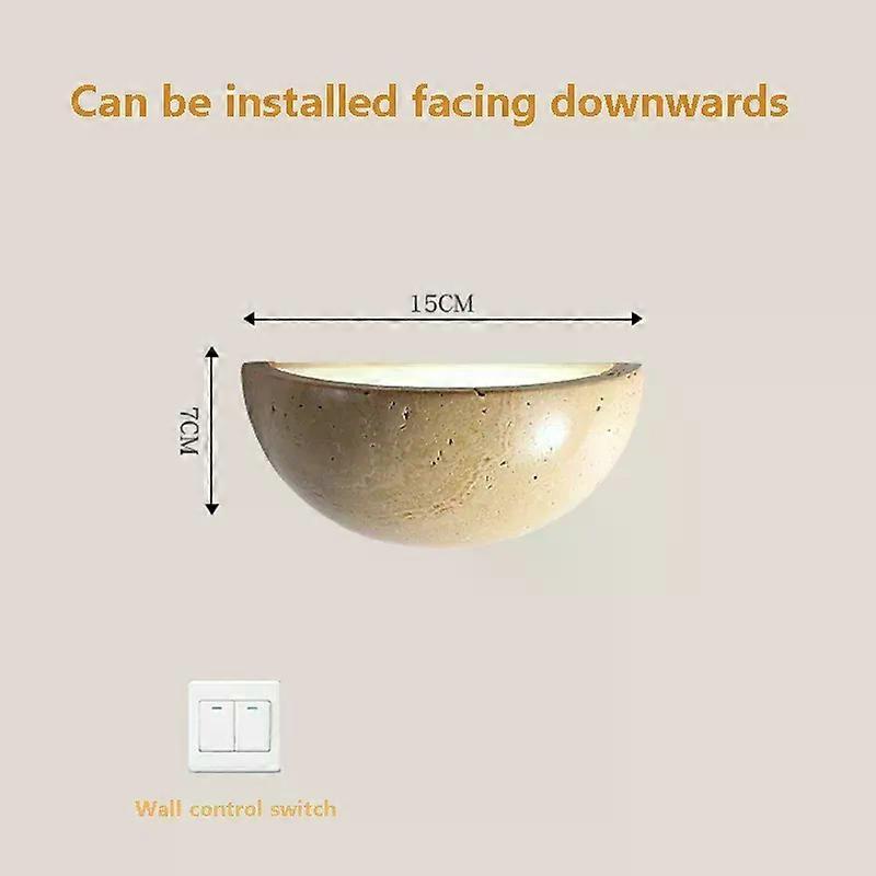 Retro Led Semi Circular Natural Stone Art Wall Lamp Yellow Travertine Sconce Bedroom Bedside Decoration Corridor Light Fixtures