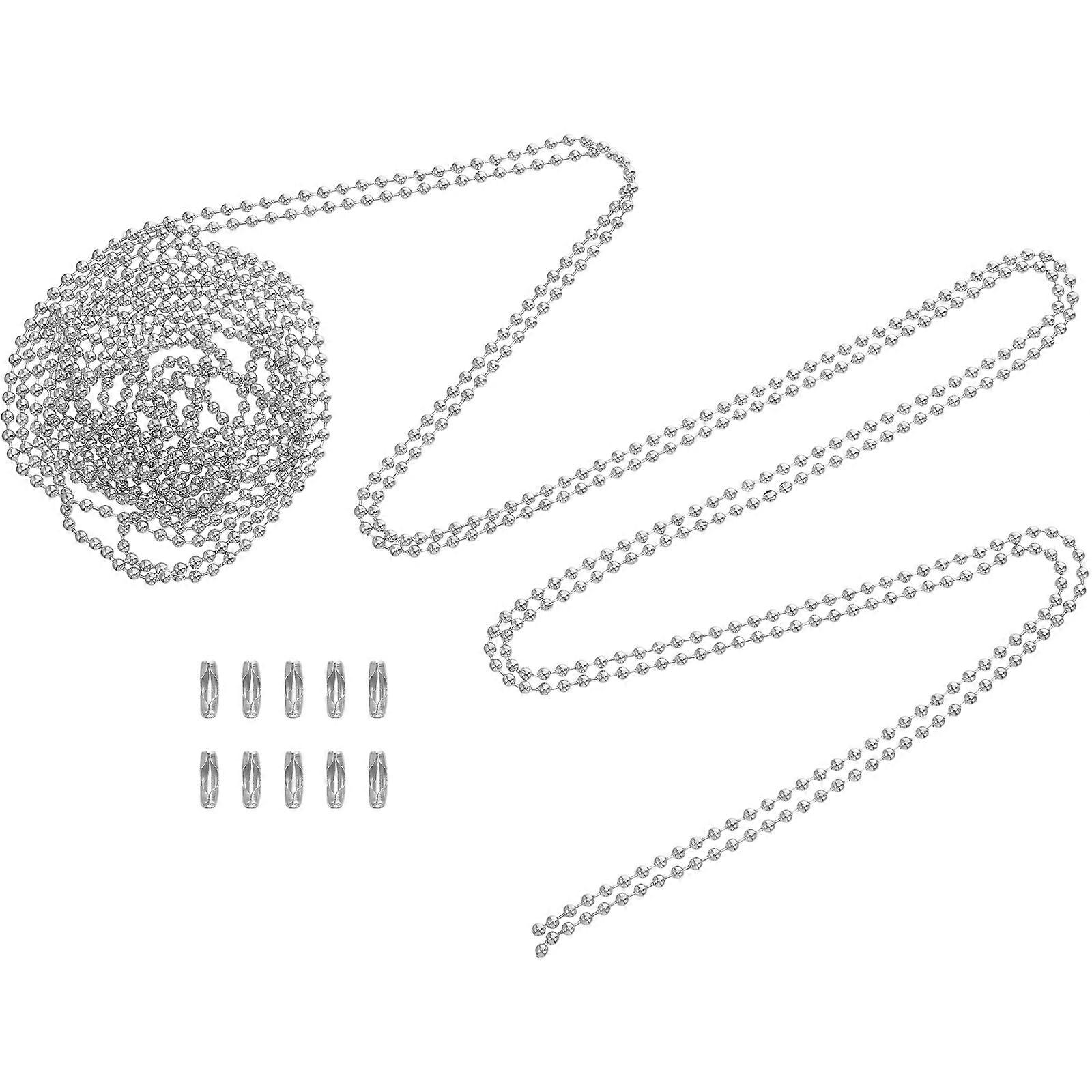 Silver Stainless Steel Ball Chain for DIY Adjustable in Length with 10 Connectors 3 Meters