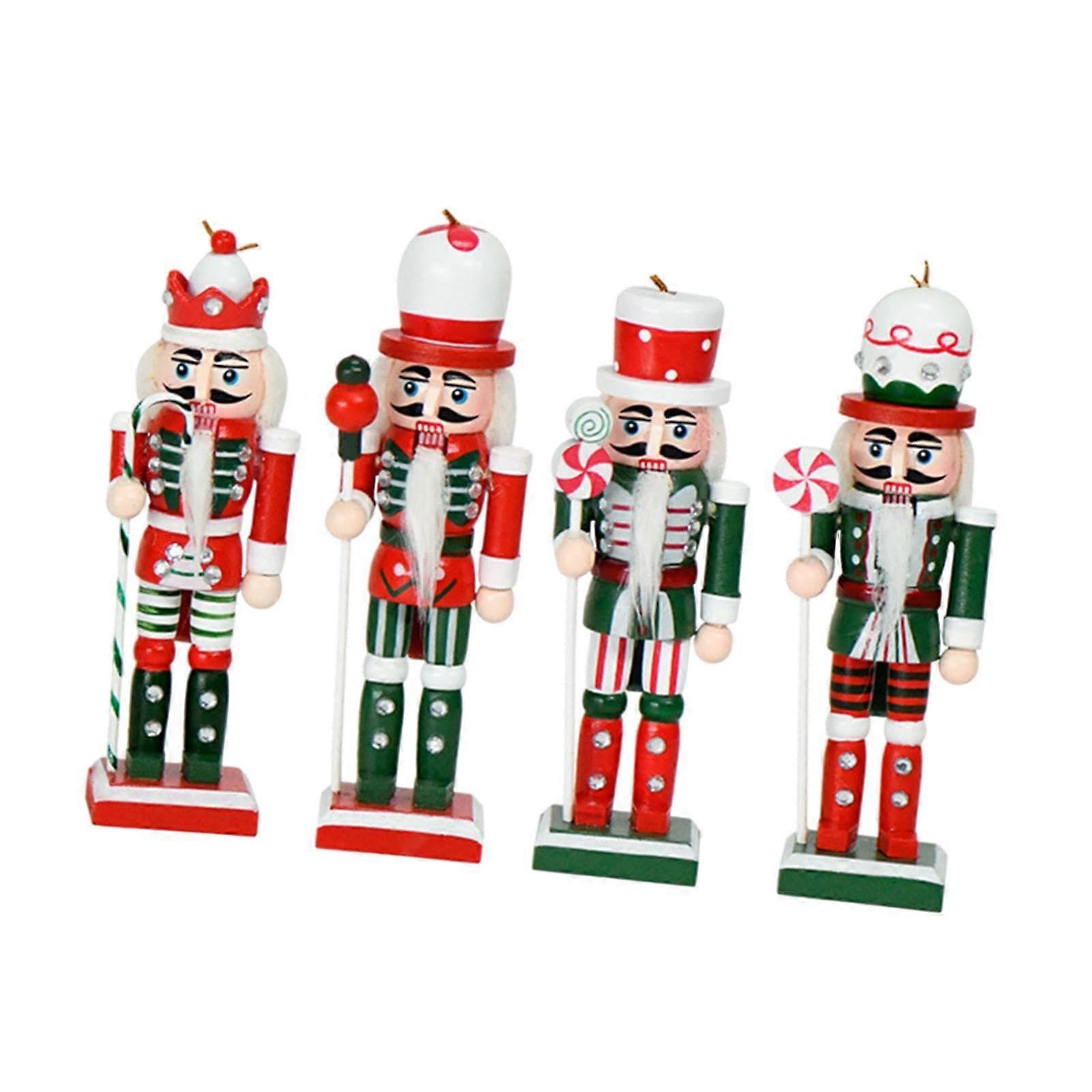 4X Christmas Decoration Wooden Nutcracker Figures Home Traditional Nutcracker Ornament Christmas Decor Fireplace Mantel Thanksgiving
