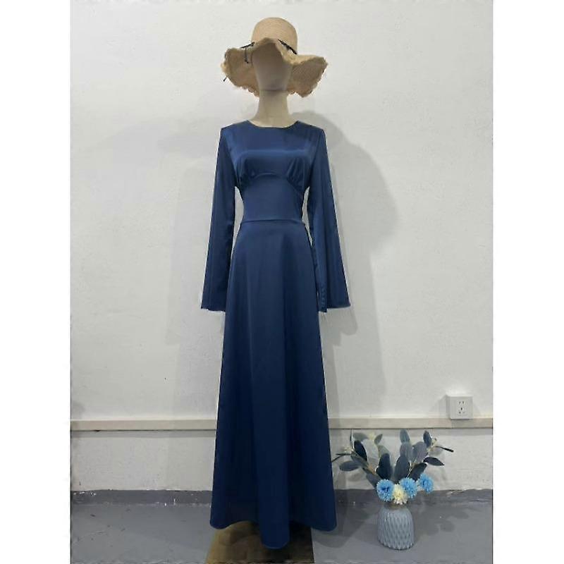 Slim Waist Tie Solid Color Long Sleeve Long Dresses