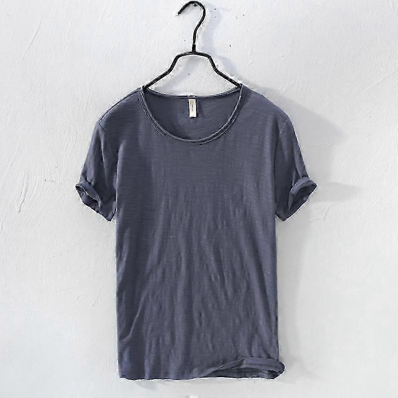 Retro Raw Edge T-Shirt for Men 100% Cotton Lightweight Breathable Slim-fit Monochromatic O-Neck Casual Basic Top