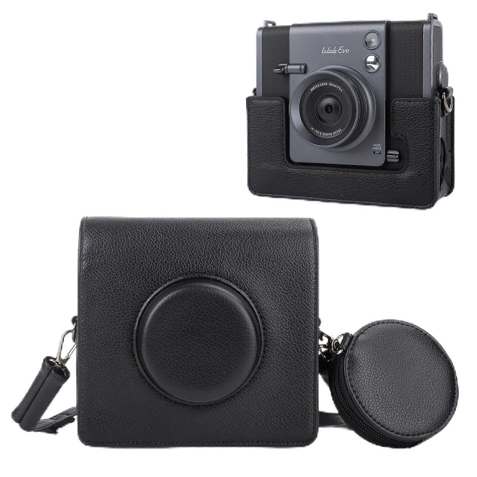 Case for Instax Wide EVO Camera, Leather Protective Case with Strap Black
