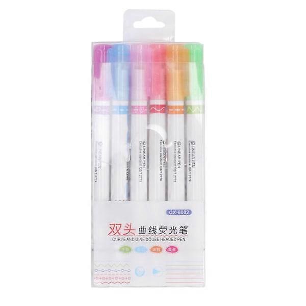 6pcs Basket Marking Pens Double Tip Smooth Ink Flow 6 Colors Large Capacity Cute Pattern Basket Markers for Art Design