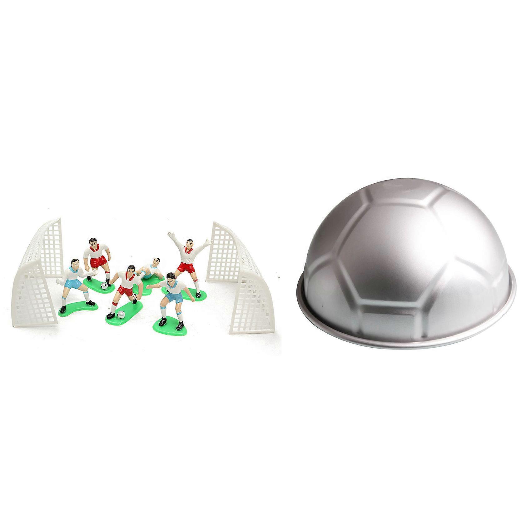 8PCS Soccer Football Cake Topper Player Decoration Tool & 1 PCS 3D Half Round Ball Shaped Football C