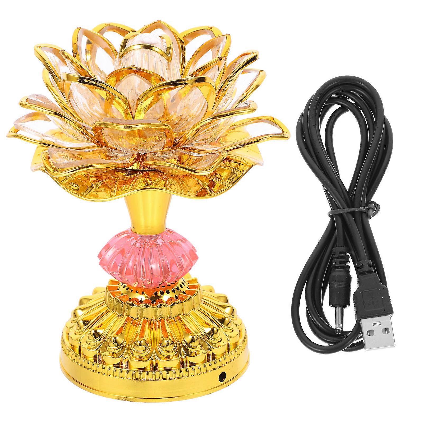 Golden LED Lotus Lamp for Decor Buddhist Light with Stable Base Ideal for Home and Festival Gifts