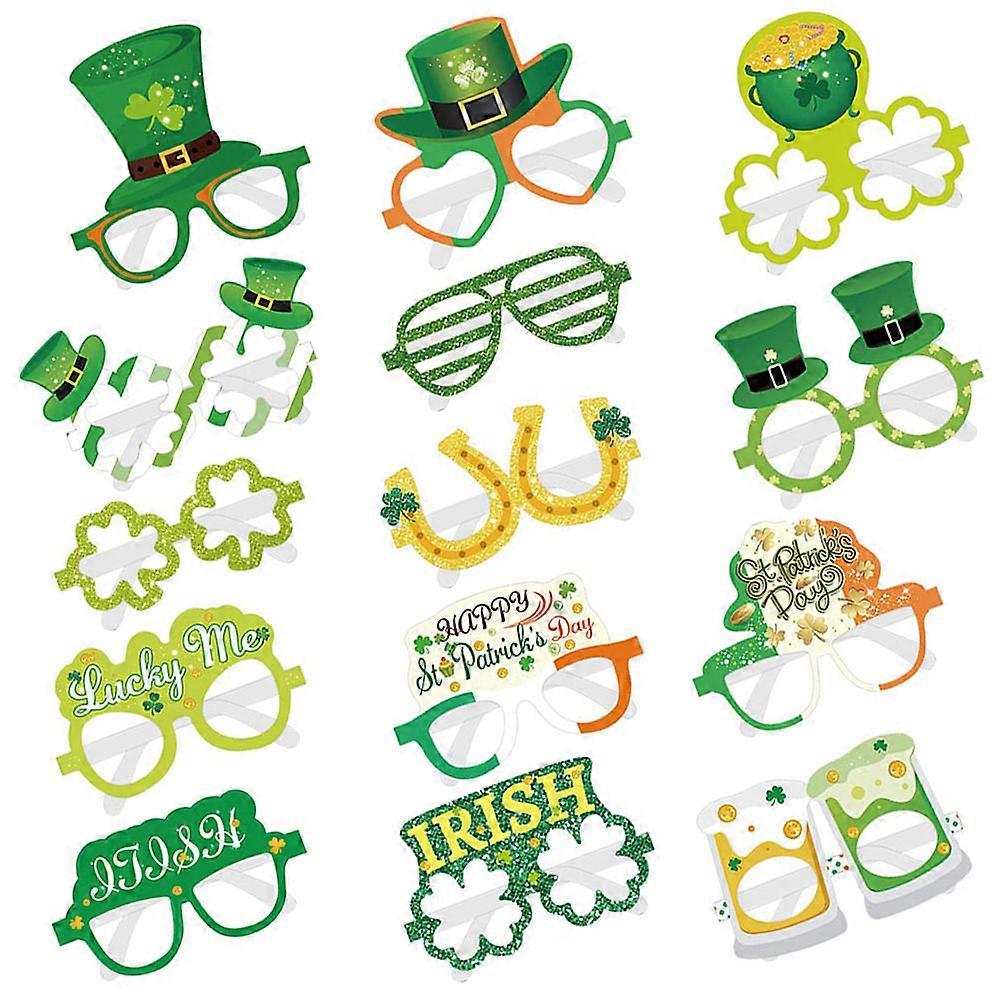 Patricks Day Accessories Eyeglasses Frame Festive Multi Colored Paper Design Suitable For Adults And Children Costume Accessory 15Pcs