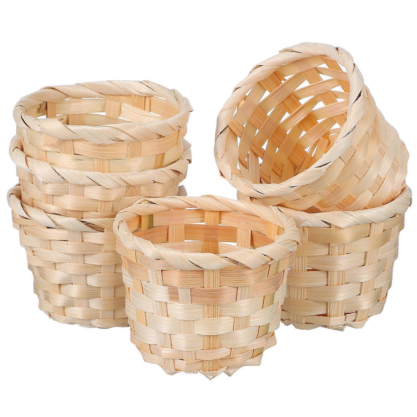 Light Brown Handwoven Storage Basket for Home Organization Made of Synthetic Material 6 Pieces