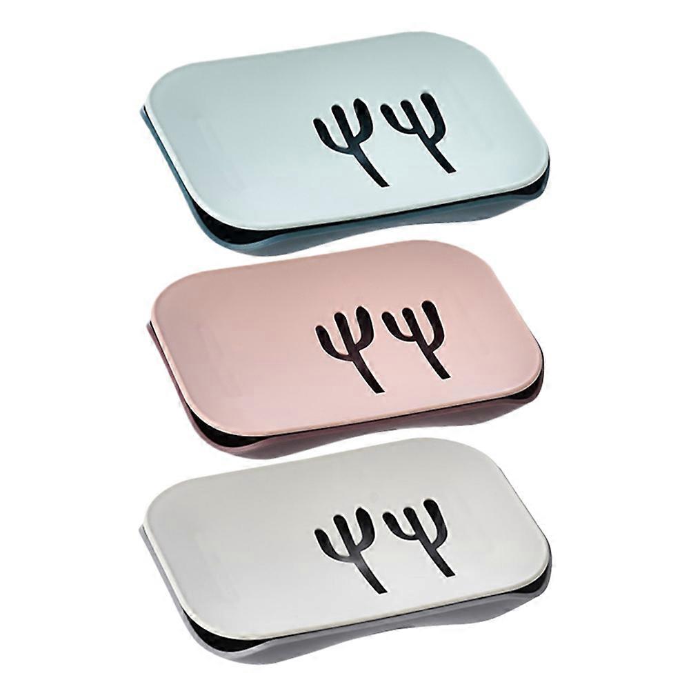 Plastic Soap Container 3Pcs Bathroom Accessories Ideal For Travel Assorted Color Water Drainage Clean Counter