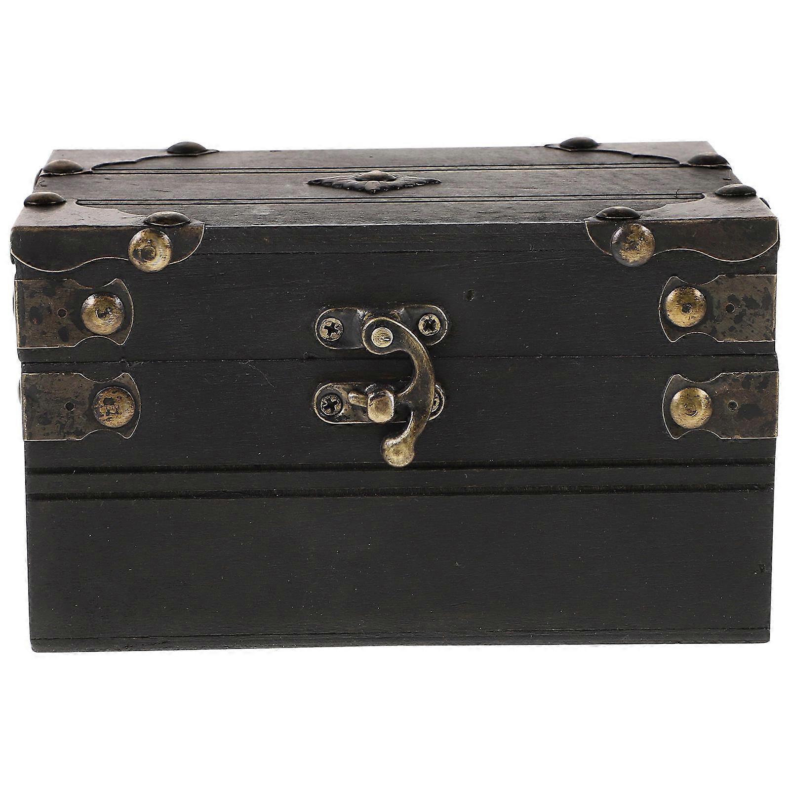 Retro Wooden Treasure Chest with Lock – Durable Small Jewelry Storage Box for Home Bedroom Decor – Multifunctional Keepsake Organizer