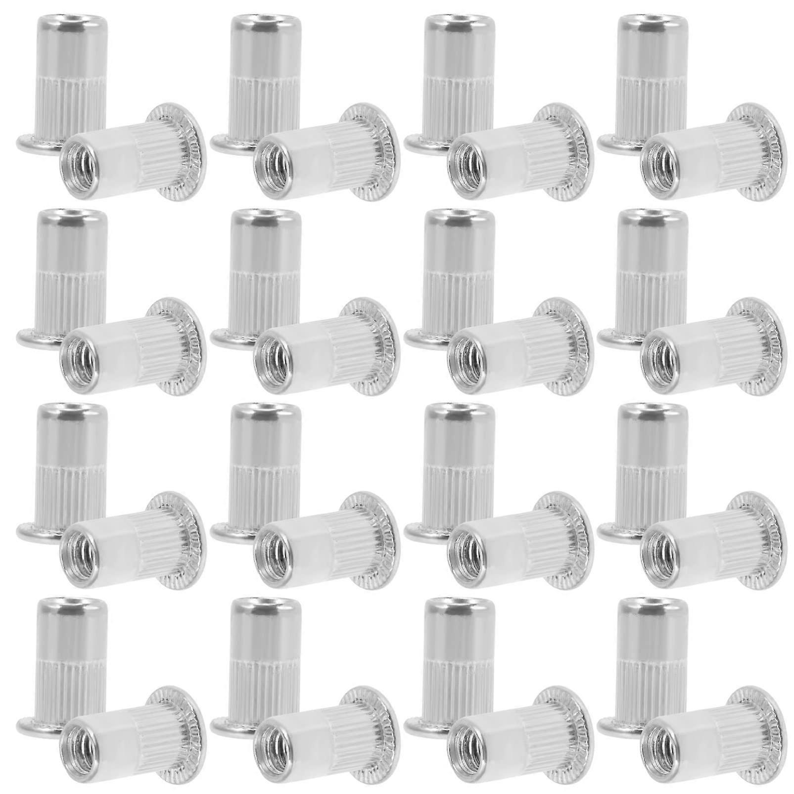 40 Piece Rivnut Kit Assortment Stainless Steel Automotive Nuts 1.1x0.9cm Flat Thread Knurled Silver