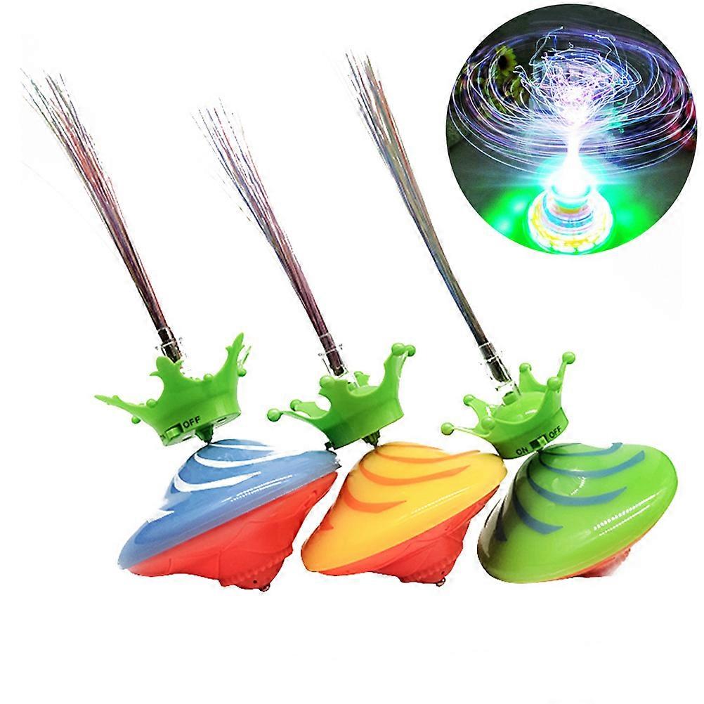 3 pcs Random Color LED Spinning Toys with Light and Sound for Kids Adults Light Up Crown Toys with Optical Fiber Cable