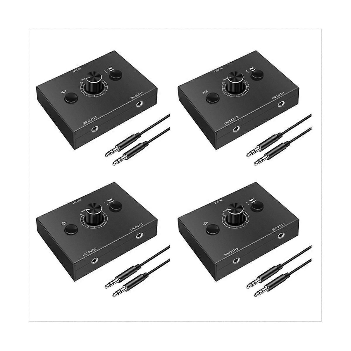 4X 3.5mm Audio Switcher, 2 Input 1 Output/1 Input 2 Output Audio Splitter Switcher, One-Key Mute But