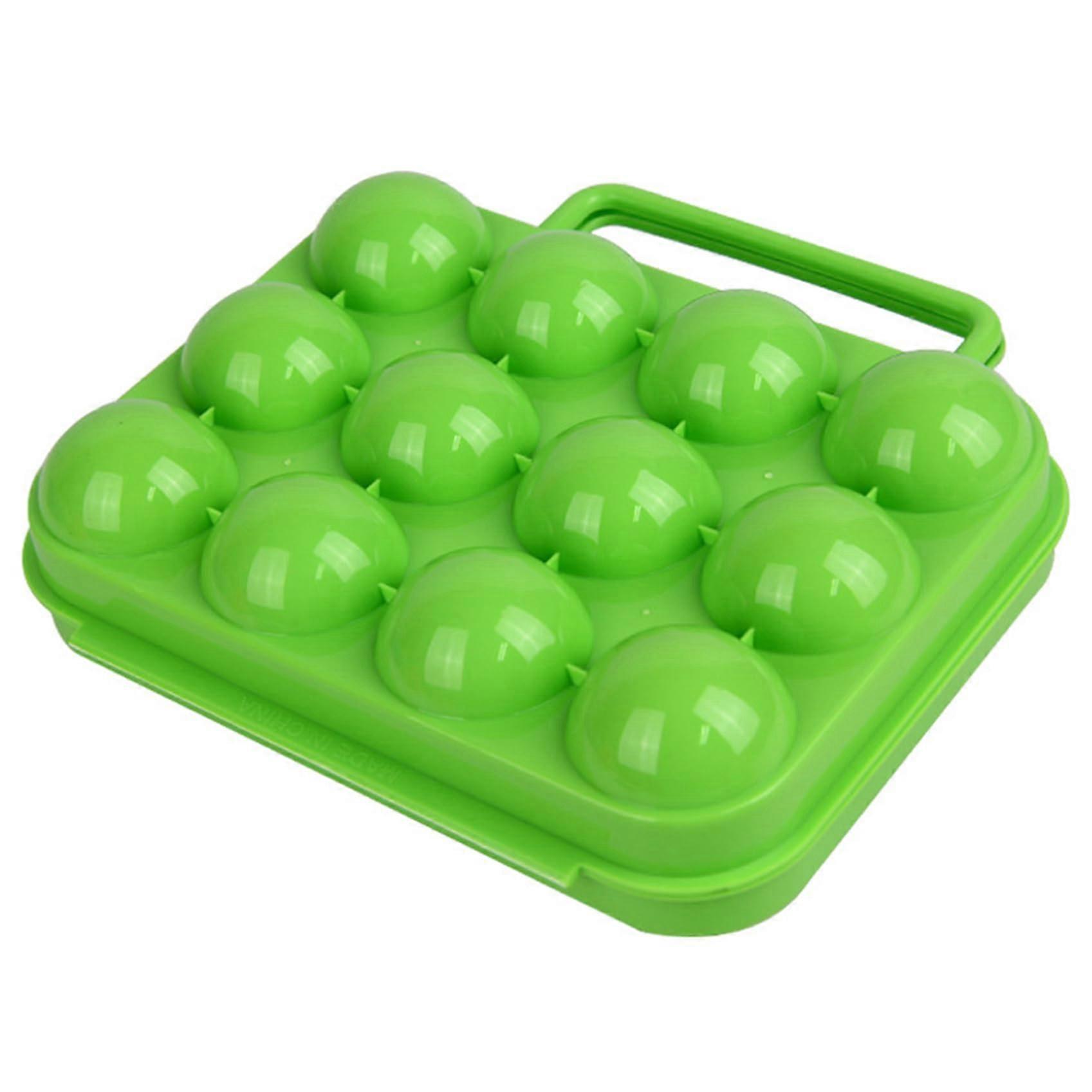 Camping Egg Container Green Portable Shockproof Plastic Egg Carrier For 12-Egg Cartons With Handle For Camping Picnics