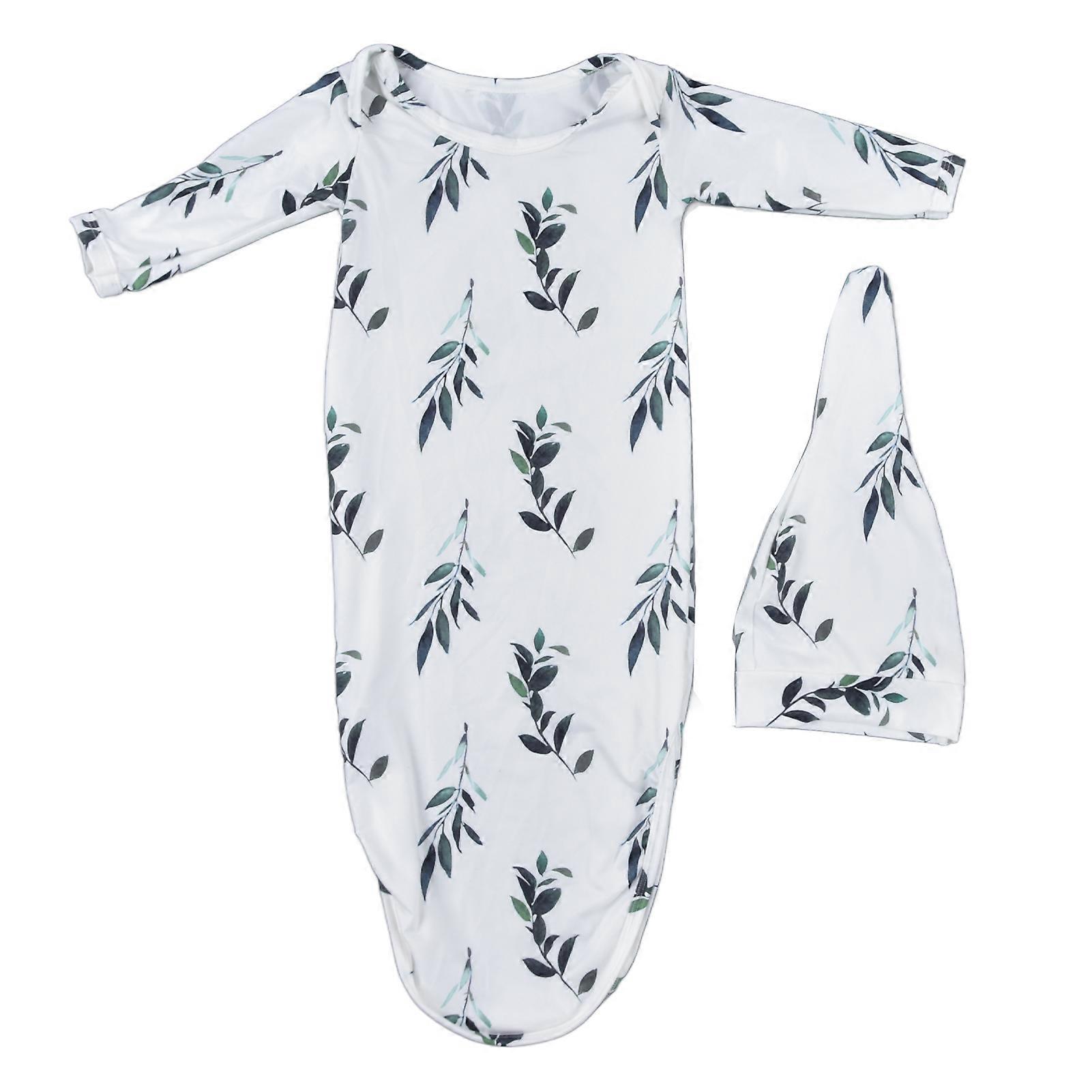 Baby Gown Knotted Style Olive Leaf Pattern Breathable Comfortable Soft Infant Sleeping Bag with Hat