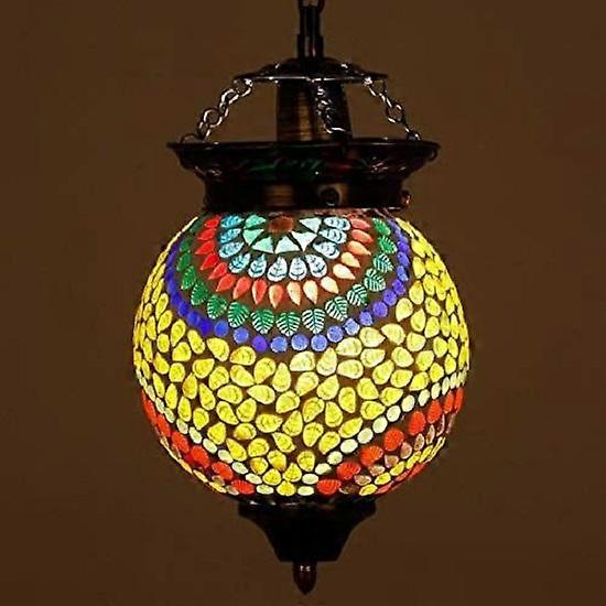 Spherical Shaped Glass Pendant/Hanging Turkish Lamp, Bulb not Included (Multicolour, Made in India)
