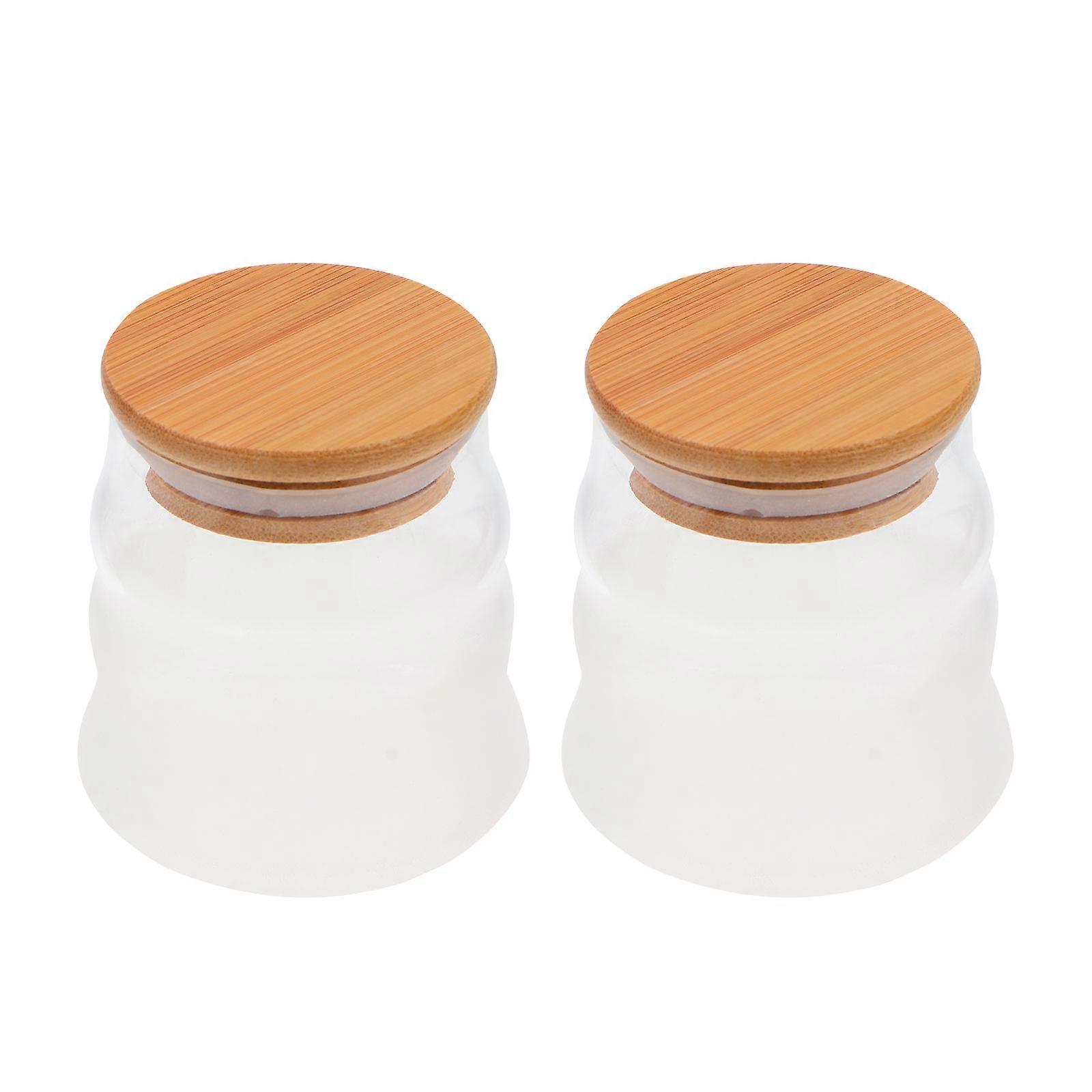 Barattoli di stoccaggio a prova di umidità 2 pezzi in vetro trasparente con coperchio in legno adatto per utenti domestici e uso in cucina