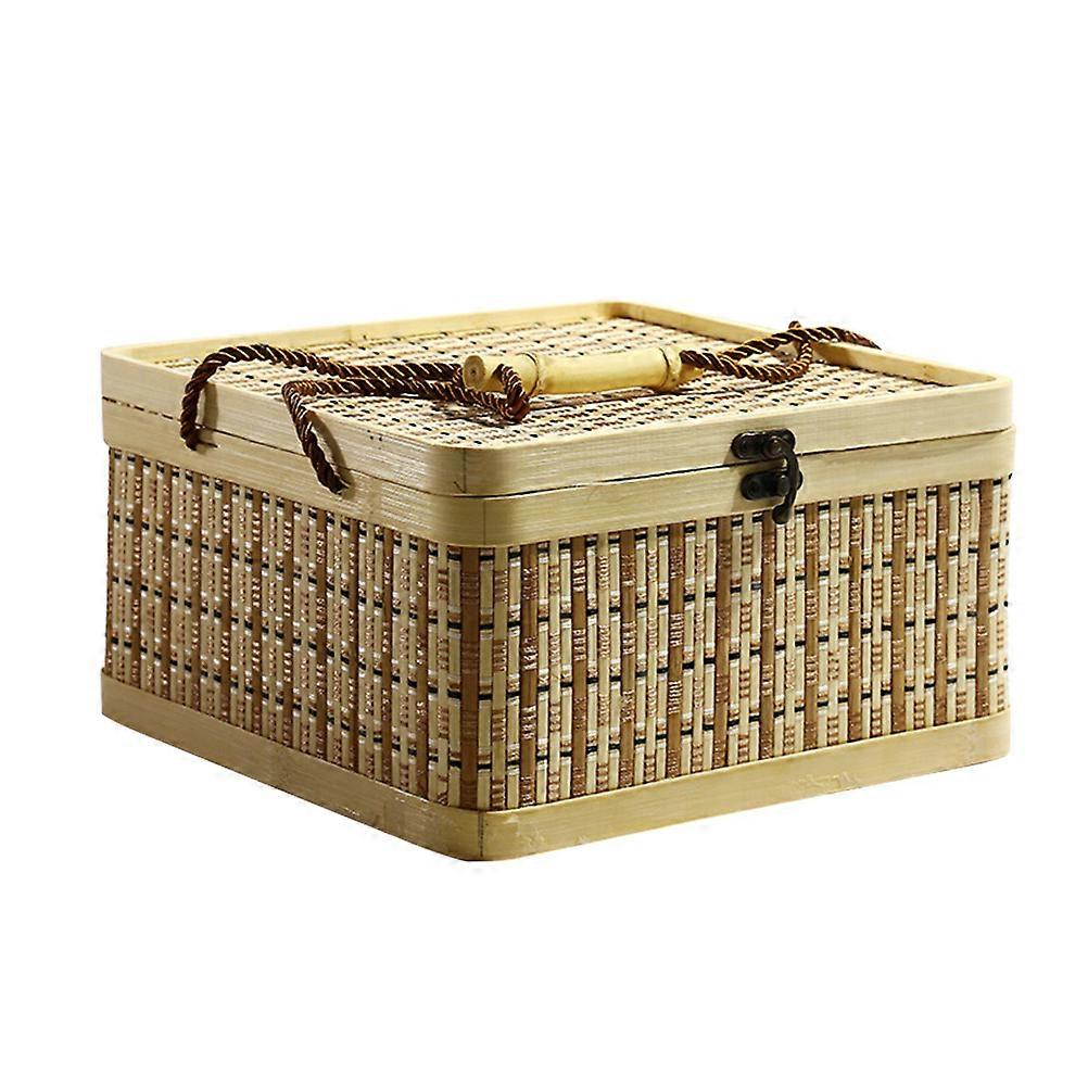 Bamboo Storage Bin Square Portable Design Suitable For Festive Events 25X25X14CM With Dust Protection 1Pcs