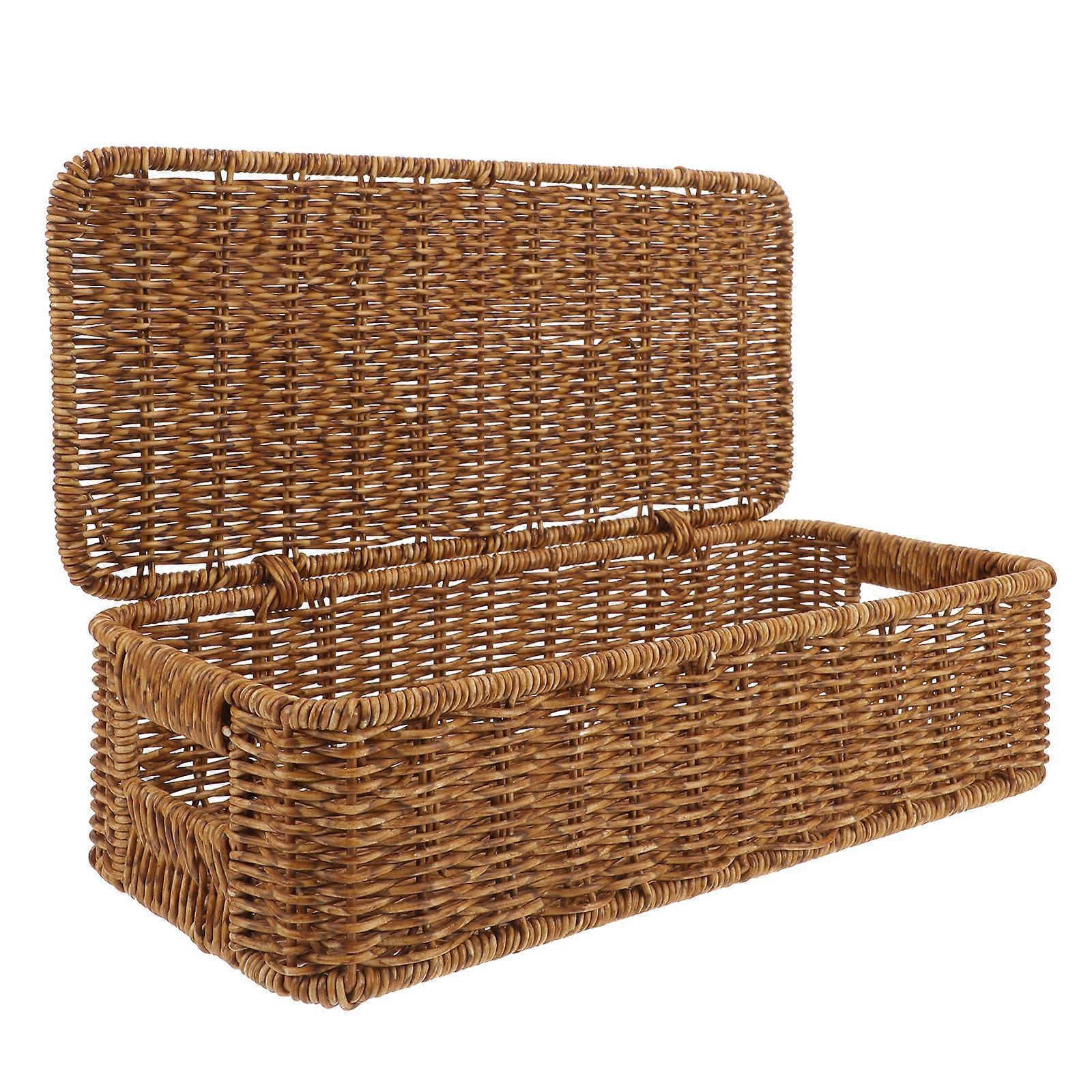 Imitation Rattan Box Desktop Storage Organizer for Storage with Lid