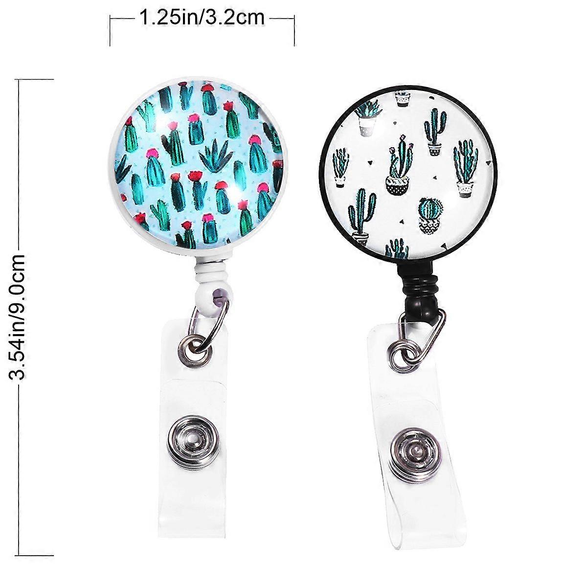 ID Badge Holder For Factory Workers And Office Use With Rotatable Clip Black Base Cactus Style 2Pcs