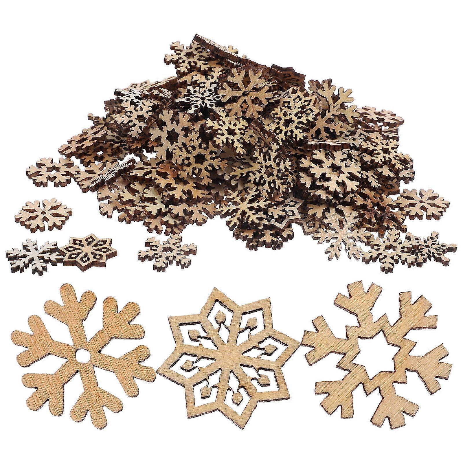 Mini Wood Snowflakes 200Pcs DIY Snowflake Wooden Embellishments Natural Style Snowflakes For Christmas Decorations And Home Decor