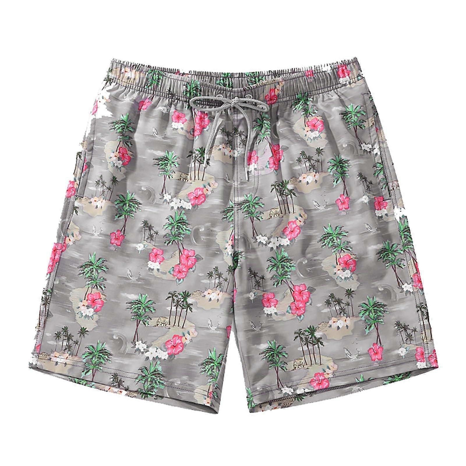 Men's and Boys' Swimming Trunks QuickDry Beach Shorts Board Shorts with Adjustable Drawstring 3D Print Hawaii Surf Swim Shorts Sports Gray XL