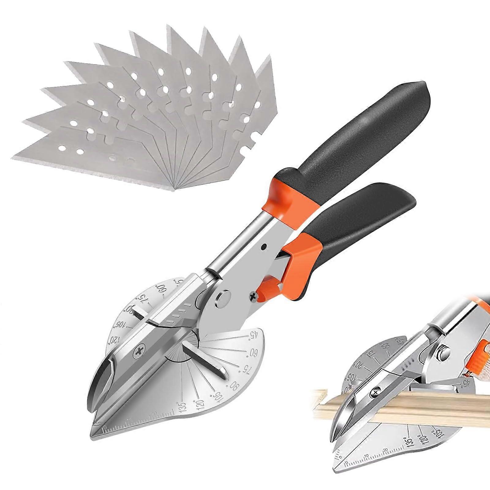 Mitre Scissors 45° - 135° with 10 Replacement Blades for Cutting PVC Wood Plastic Rubber Multi-Angle Trunking Scissors