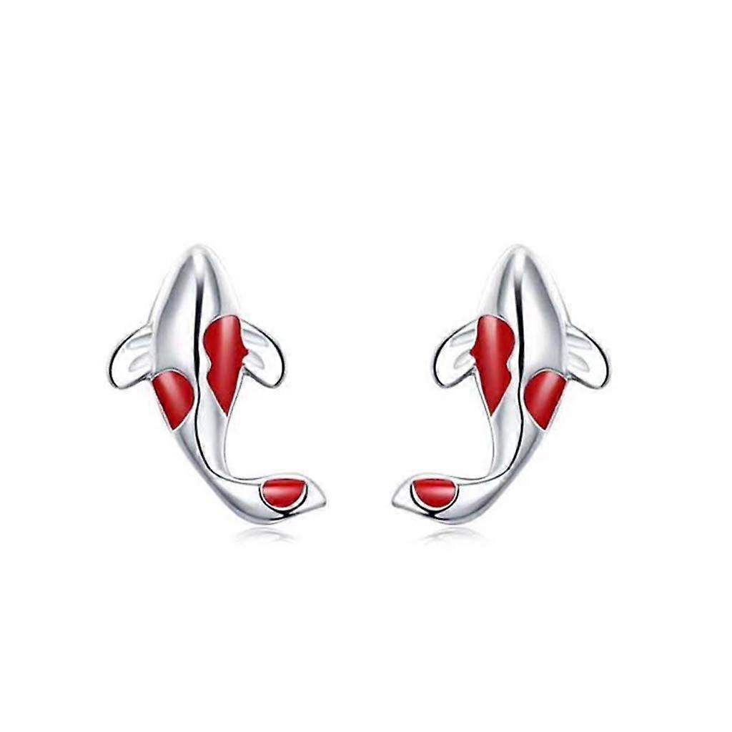 Color Matching Fish Shape Stud Earrings for Men in Hammered Shiny 925 Sterling Silver, Lightweight and Stylish Design