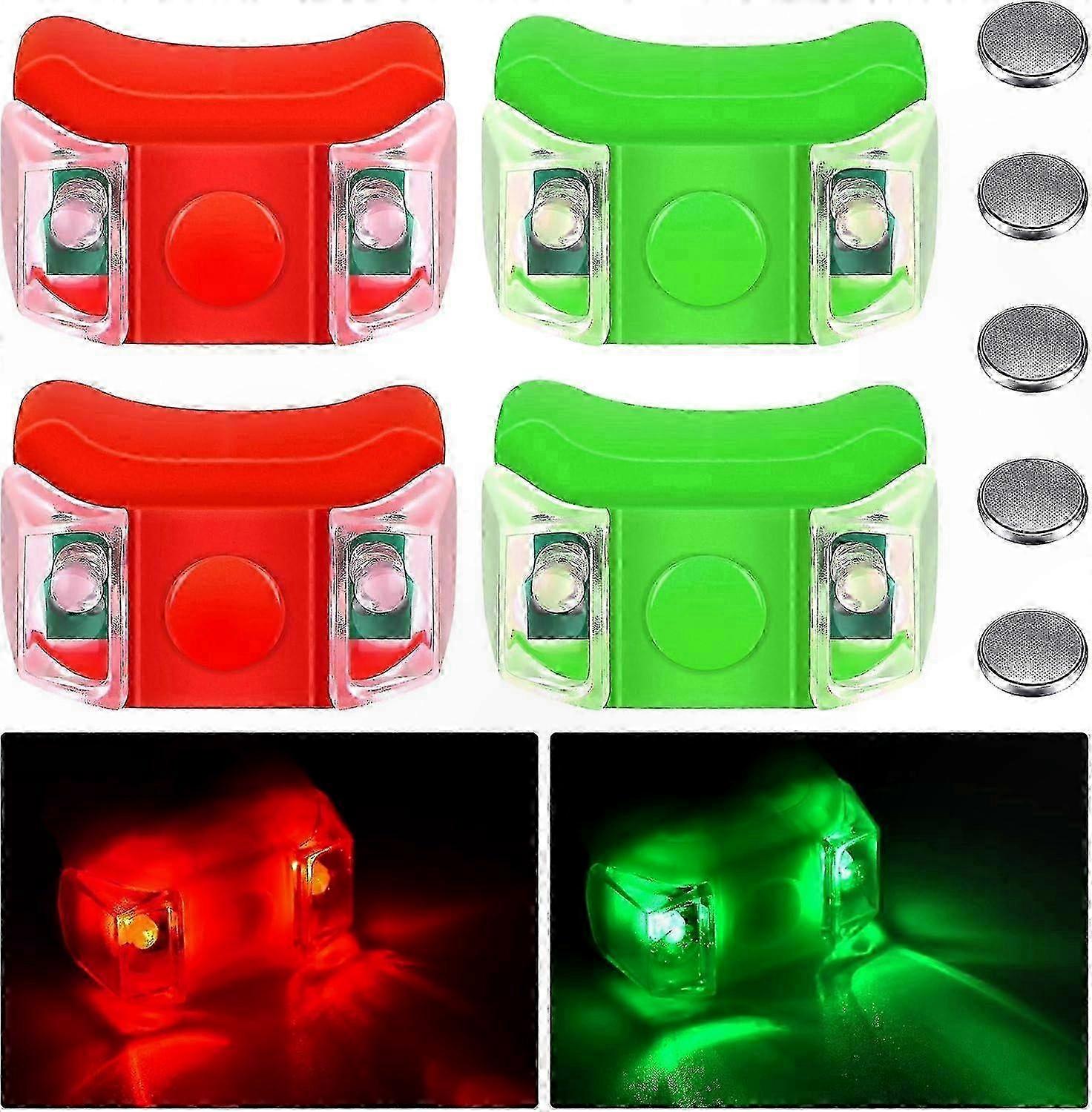 LED Boat Navigation Light Set, 4pcs Red Green Bow Lights with Button Batteries for Kayak Pontoon Hovercraft