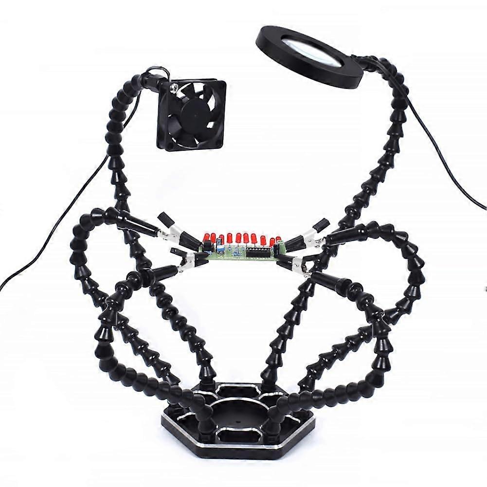 Third Hand Soldering PCB Holder Helping Hands Soldering Station USB DC Cooling Fans Model B Six Piece Flexible Arms