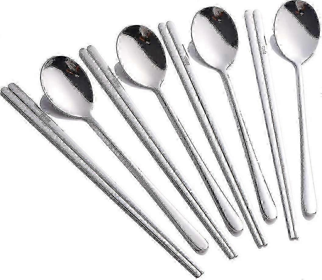 Set di bacchette e cucchiai coreani da 4 pezzi in acciaio inossidabile, include 8 pezzi di posate per cene asiatiche