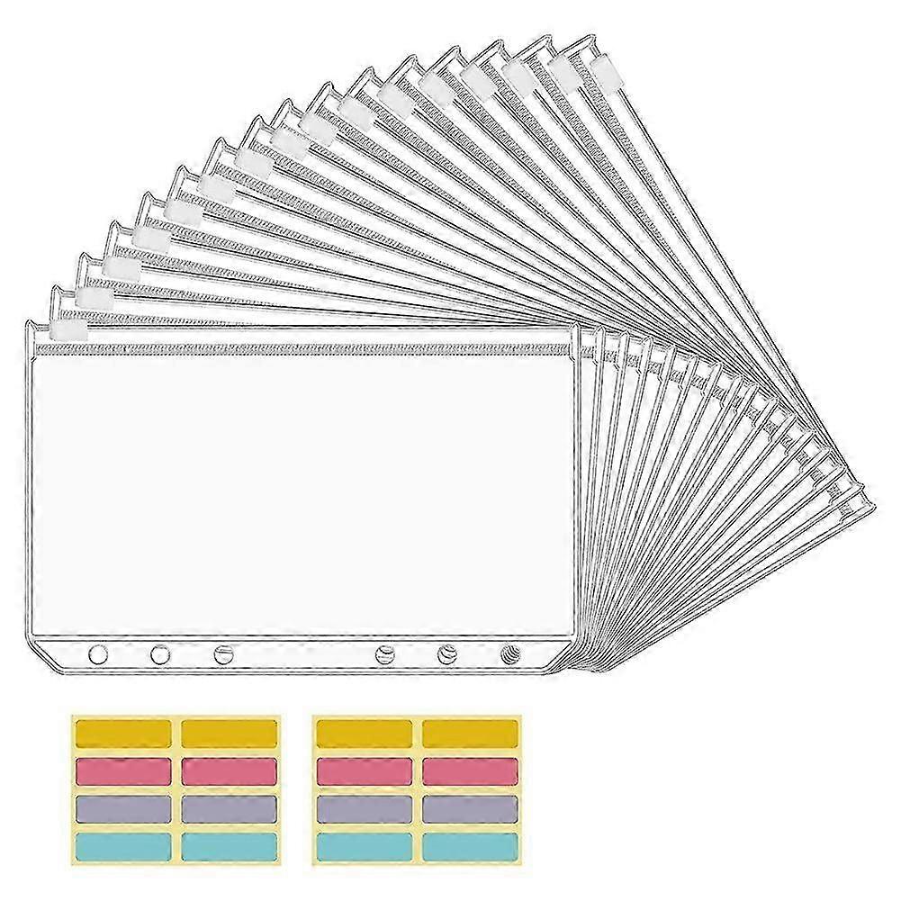 16PCS A6 Binder Pockets 6 Holes Budget Cash Envelopes Clear Zipper Folders for 6-Ring Budget Binder Notebook