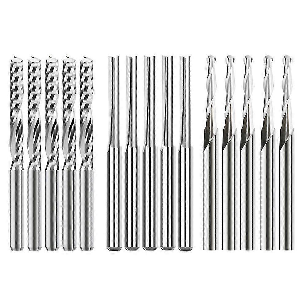 End Mill Engraving Bits Set 15Pcs CNC Router Bits for Woodworking Acrylic Cutting 3.175/2mm Shank Carbide Milling Cutter