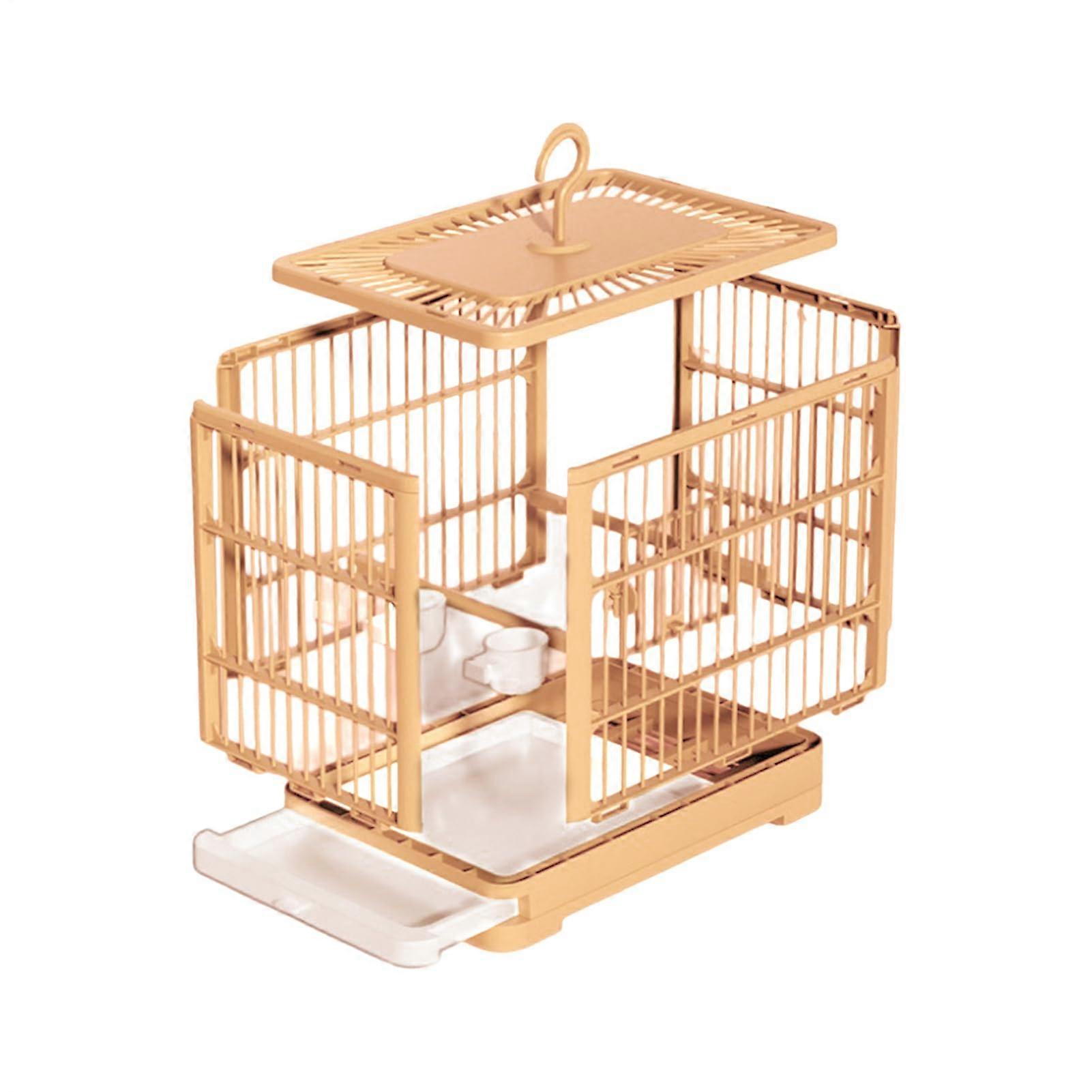 Large Bird Cage for Parakeets and Cockatiels - Foldable Habitat with Easy-Clean Pull-Out Tray in Orange