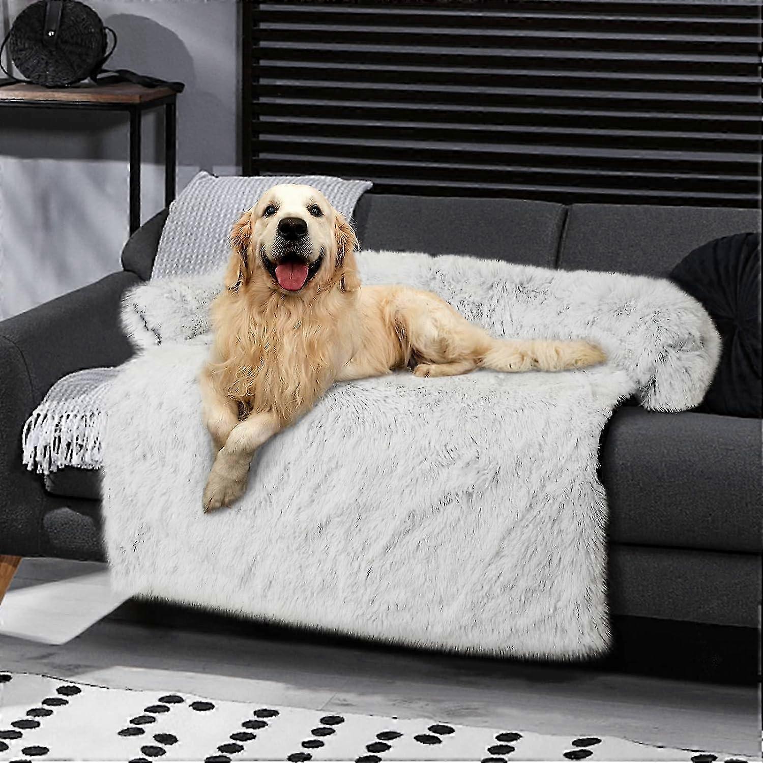 Pets Calming Bed Mats, Washable Removable Couch Cover, Plush Long F...