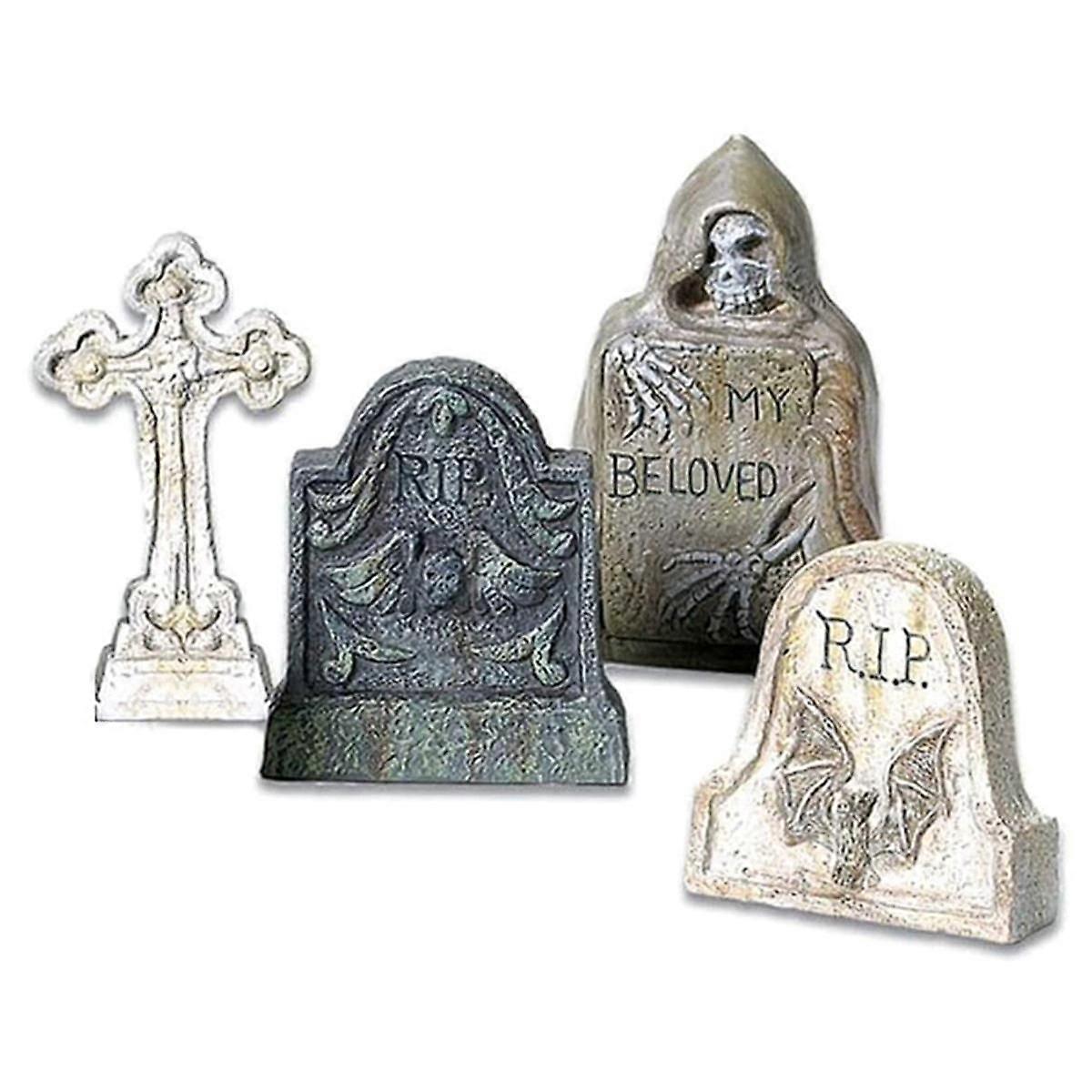 Resin Tombstones Ornaments Village Collections Tombstones Figurine Set, Multiple Sizes, Multicolor