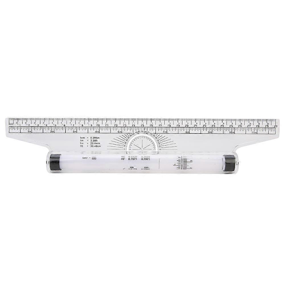 30cm Parallel Rolling Ruler Clear Multi Purpose Drawing Tool with Glider Professional Compass and Protractor for Precision Measurement