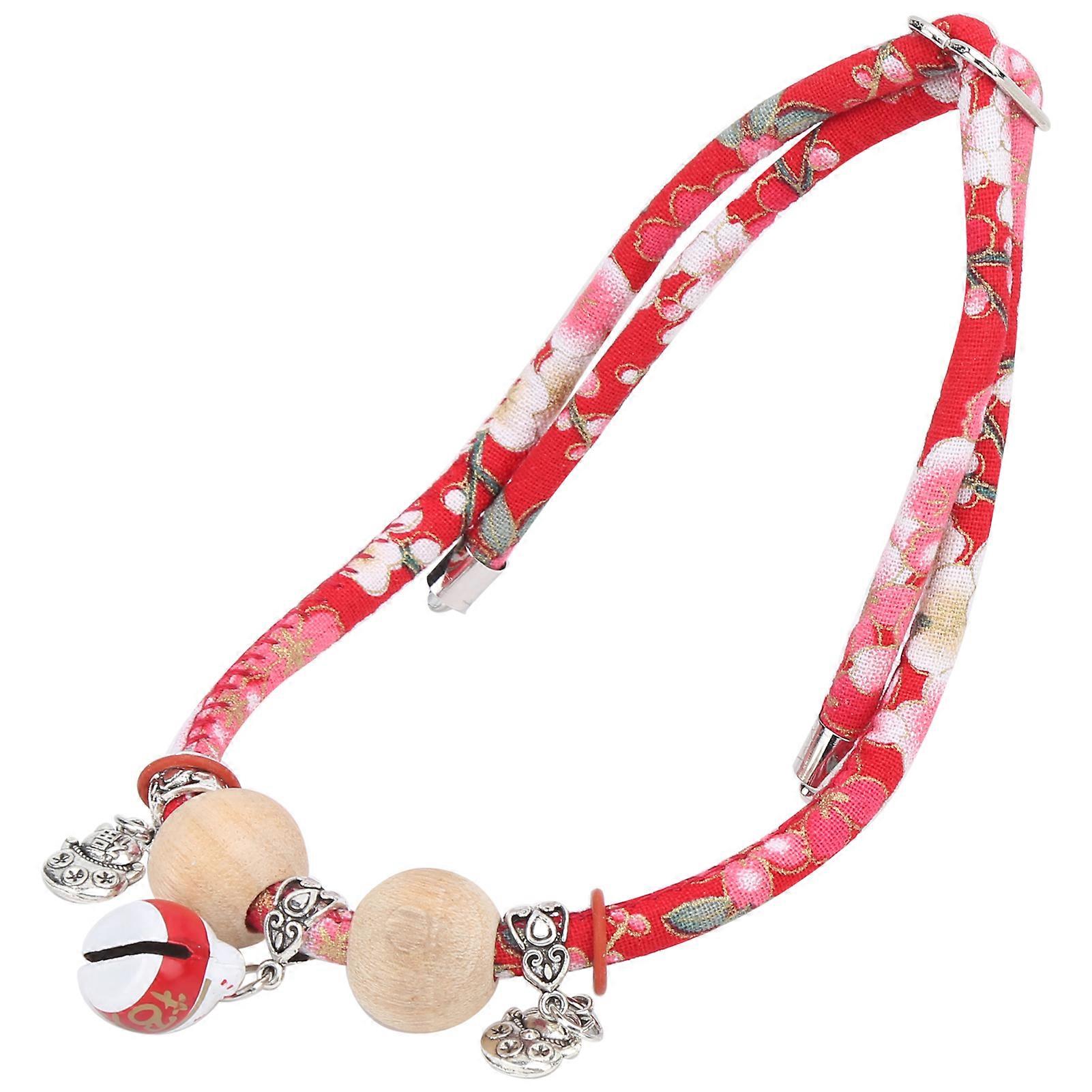 Adjustable Red Cotton Rabbit Collar with Bell Pendant, Large