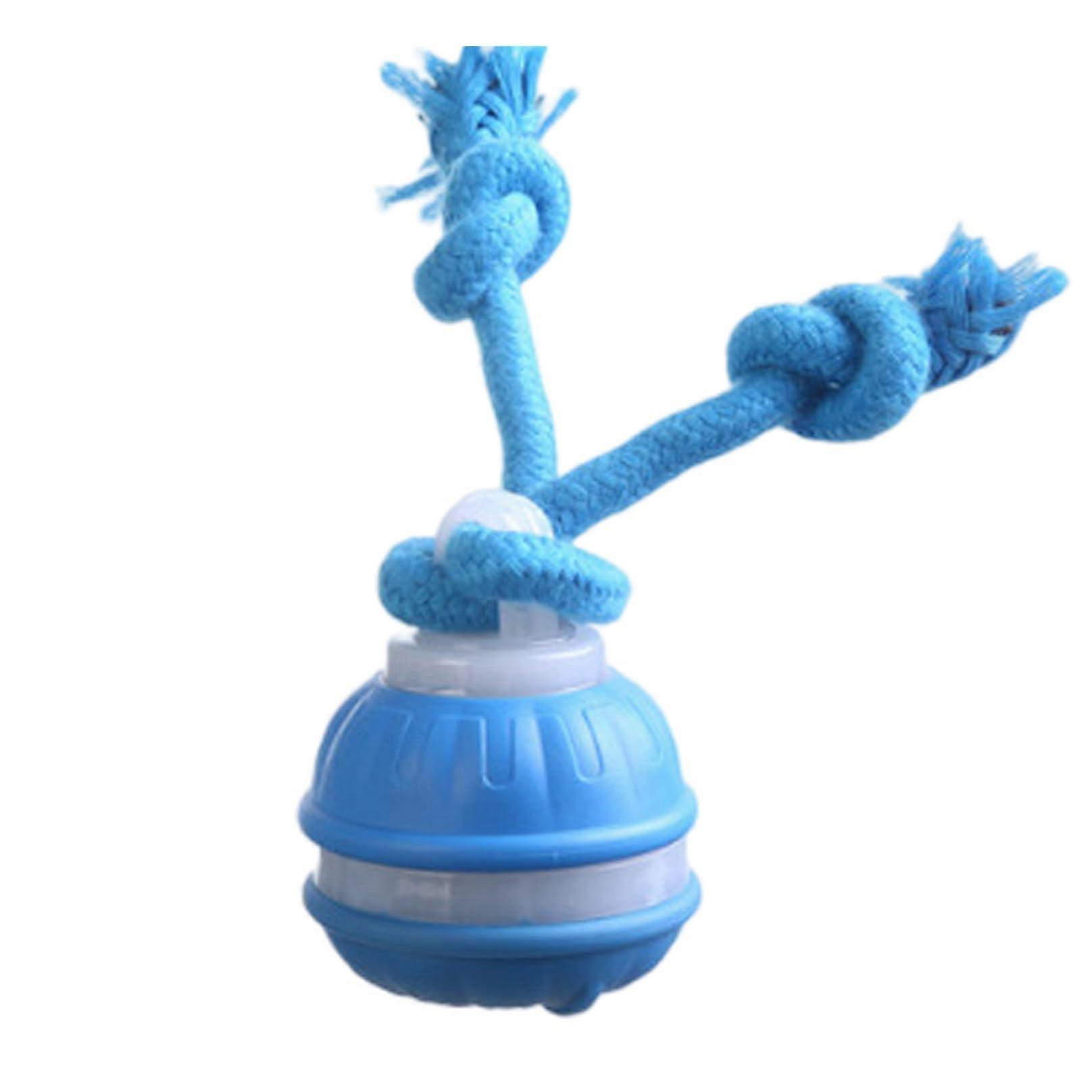 Interactive Dog Ball Small Blue Automatic Electric Rolling Ball Dog Toy With Ropes SelfPlaying Jumping Bouncing