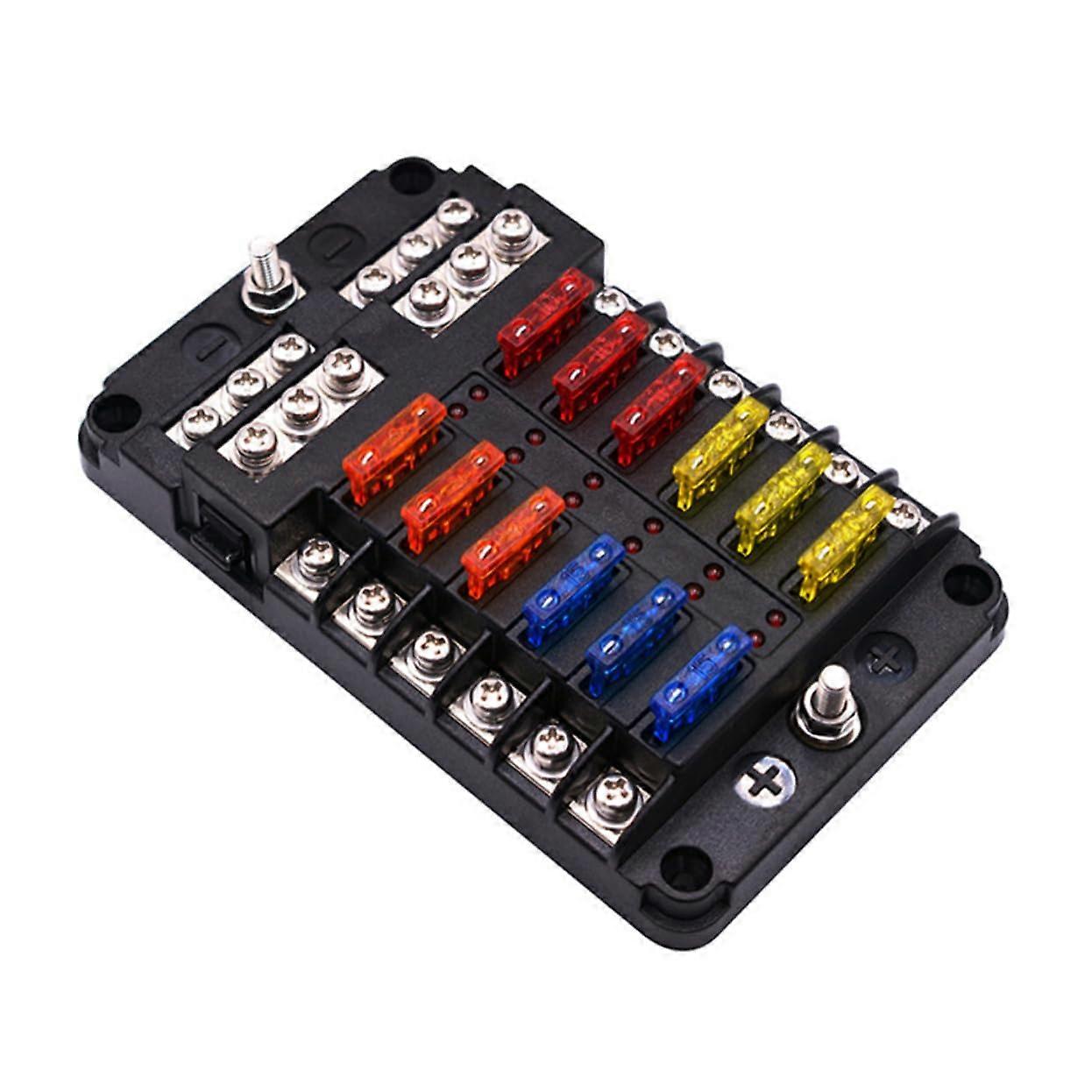 12Way Fuse Holder LED Safety Indicator MarineGrade Plastic For Vehicle Bus Electrical Systems