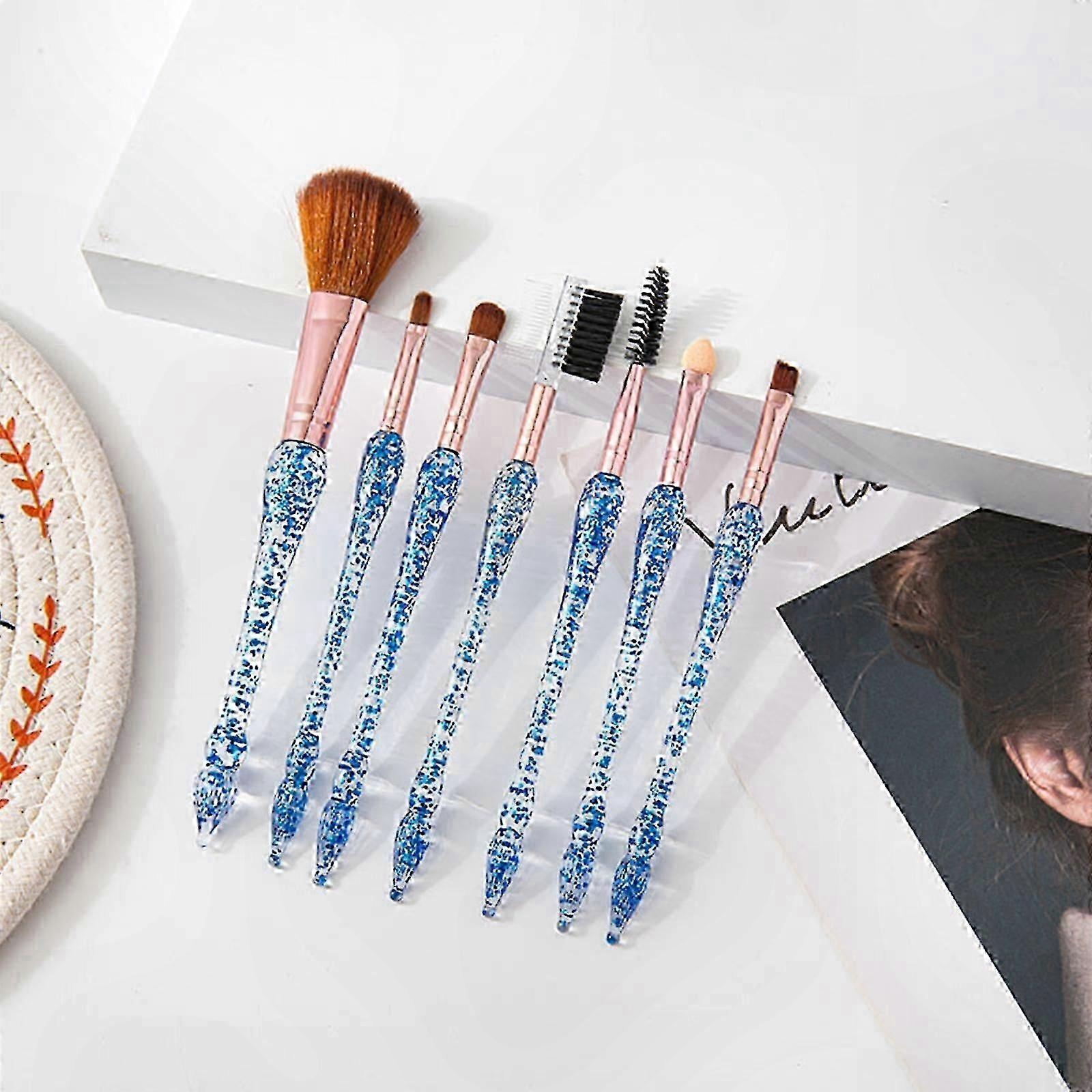 7-Piece Synthetic Cosmetic Brush Kit for Foundation, Concealer, Eye Shadow, Blush, and Lip Blending with Glitter Crystal Design