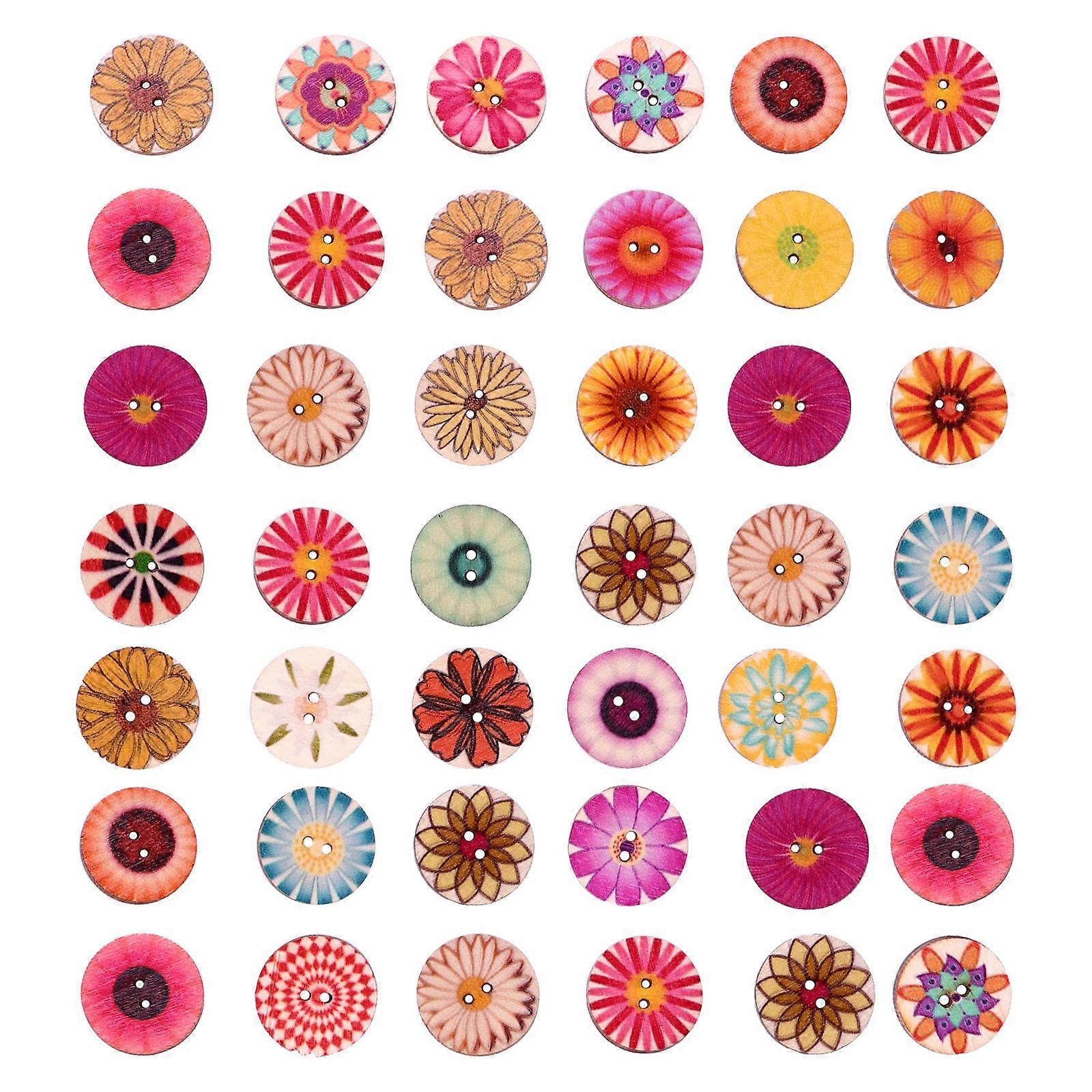 Wooden Flower Buttons Decorative Round Fasteners For Craft Enthusiasts 2.5X2.5CM Floral Decoration 100Set