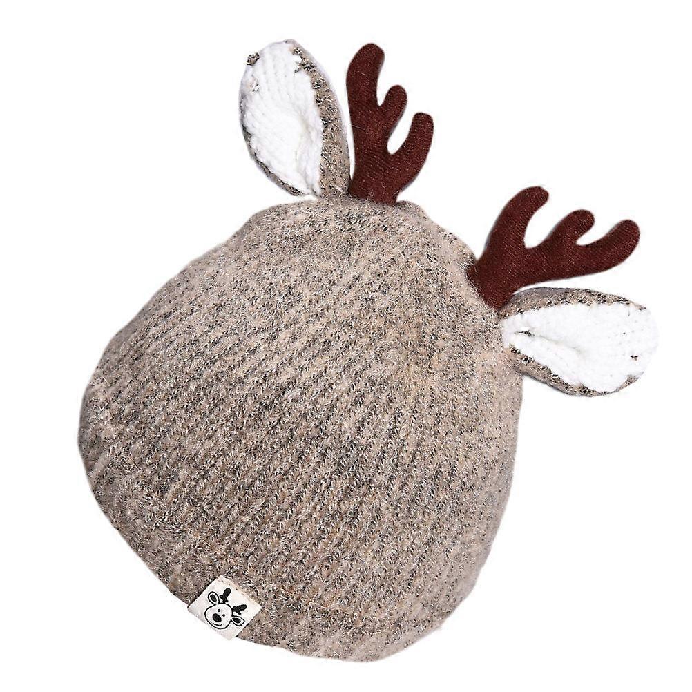Khaki Deer Antlers Wool Cap for Kids Warm Autumn Winter Beanie