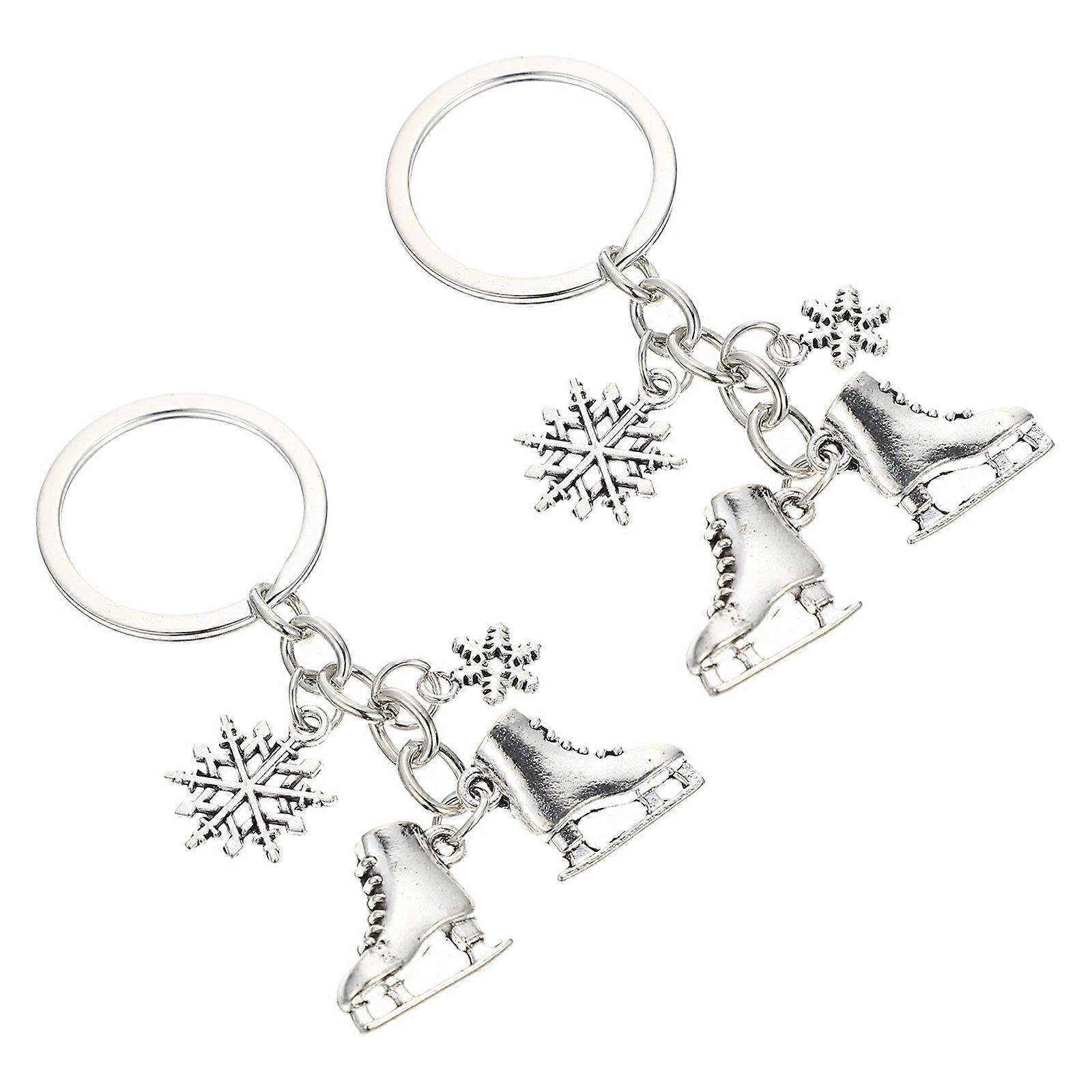 Alloy Key Chain Pendant Ice Skates Shape for Decoration 4Pcs Silver