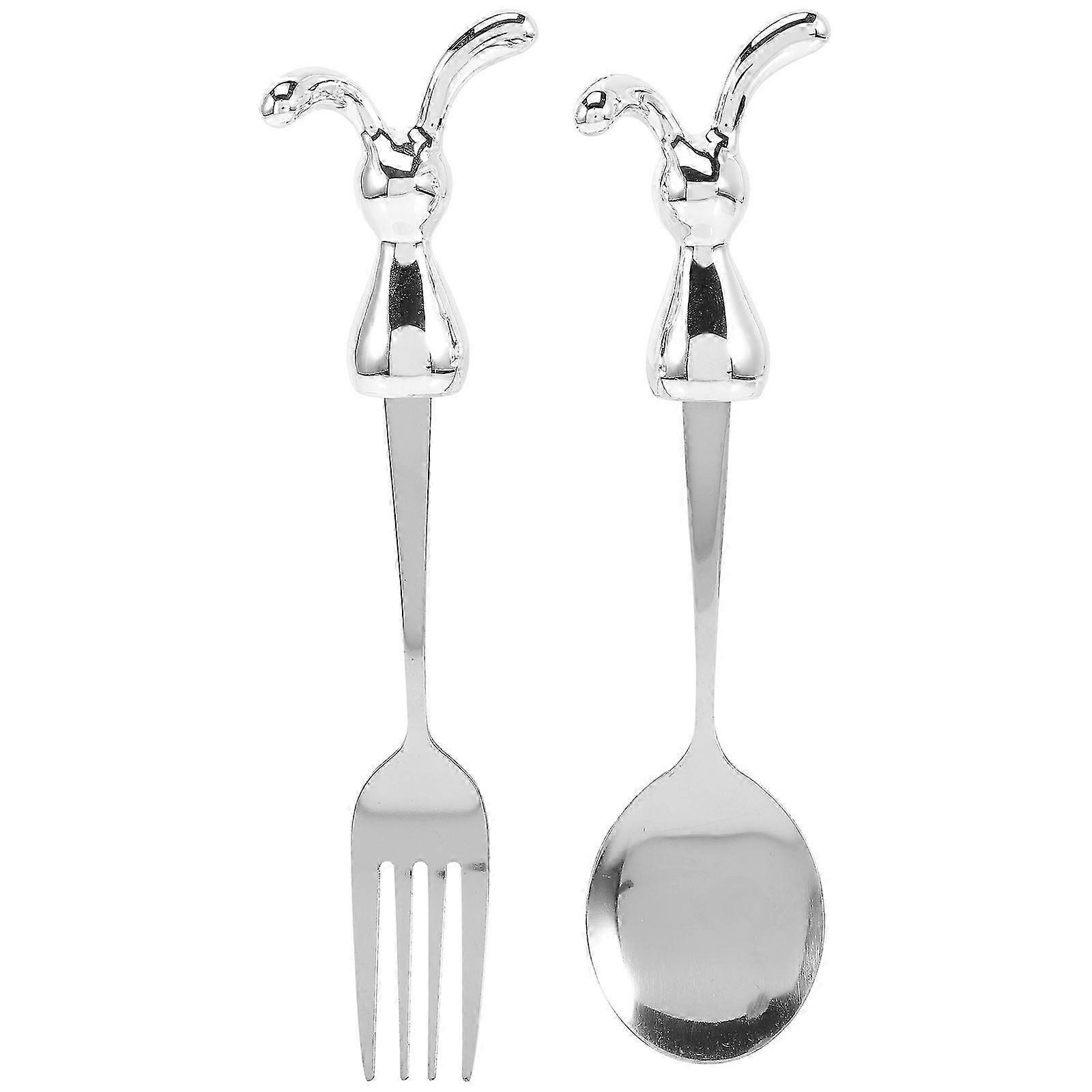 2pcs Bunny Shaped Fork & Spoon Set for Kids